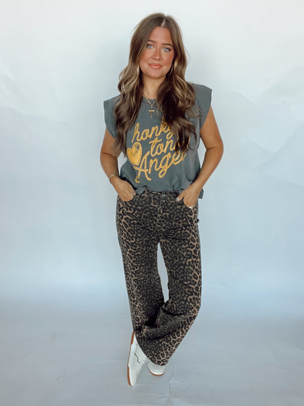 Leopard Print Denim Pant