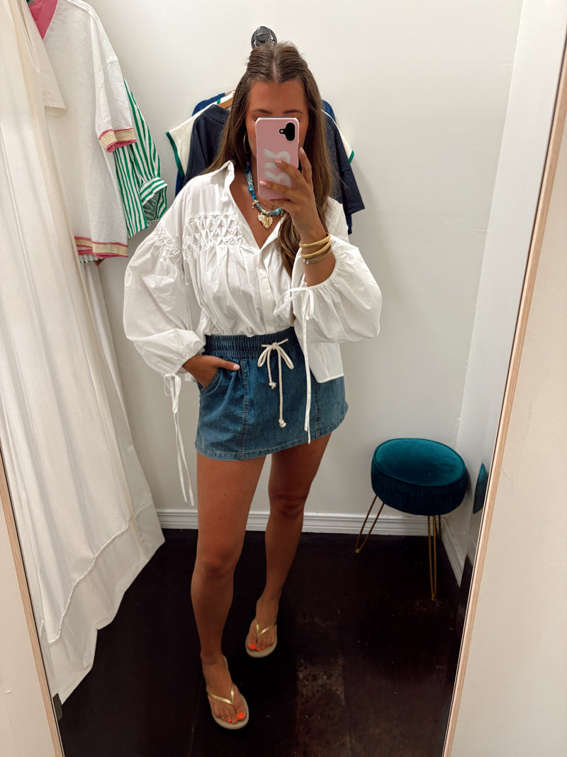 White Pleated Tie Top
