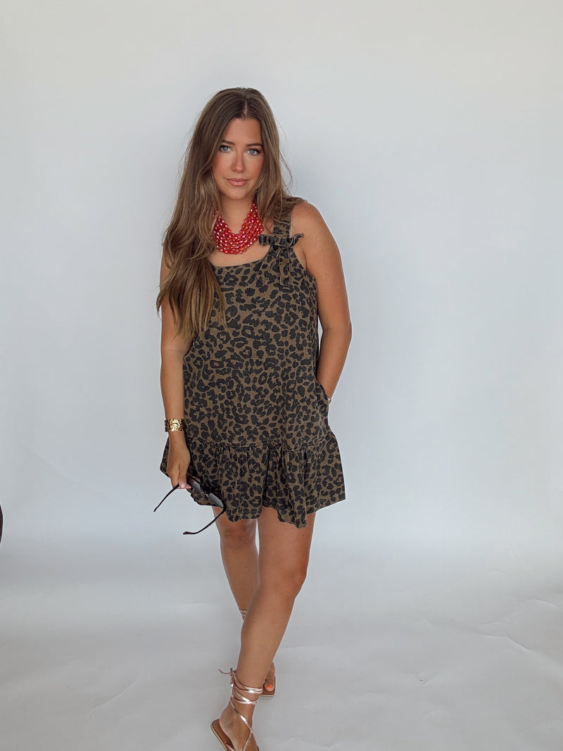 Leopard Denim Bow Tie Dress