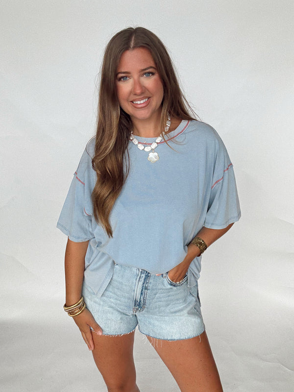 Blue Stitched Tee