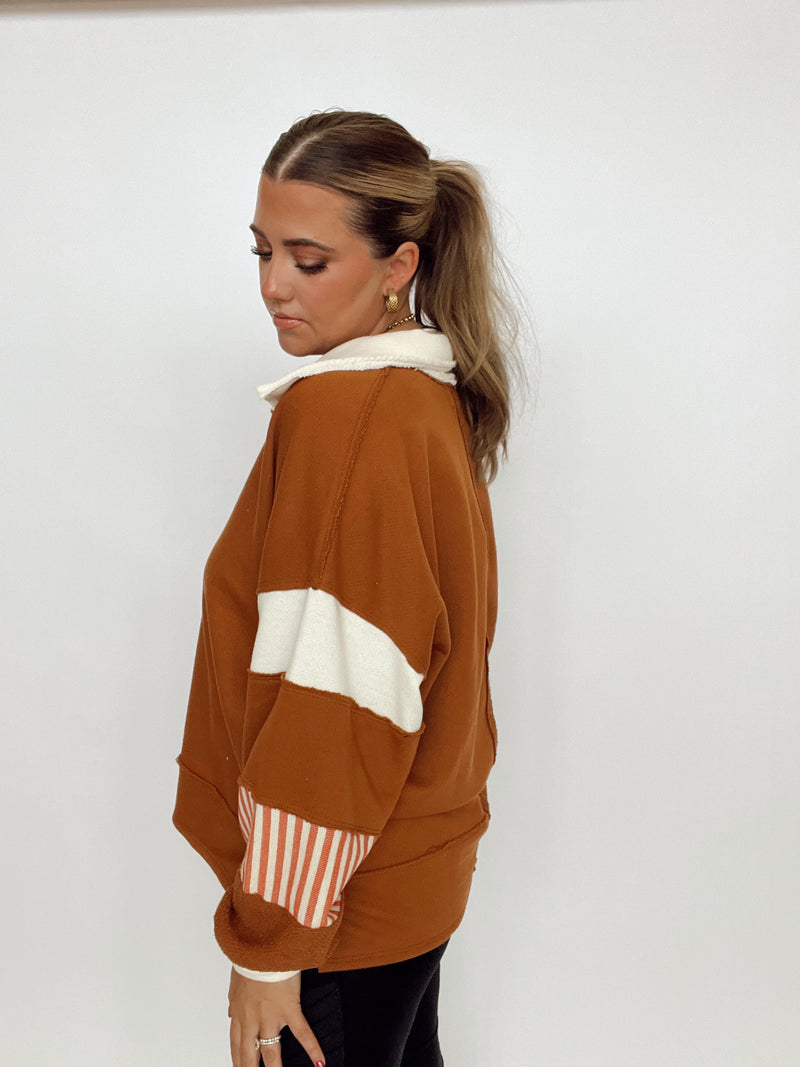 Colorblock Collared Top | CAMEL
