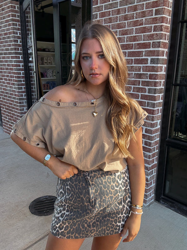 Leopard Denim Mini Skort