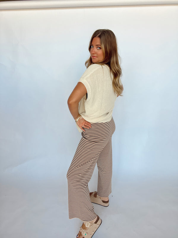 Striped Banded Pant | TAUPE