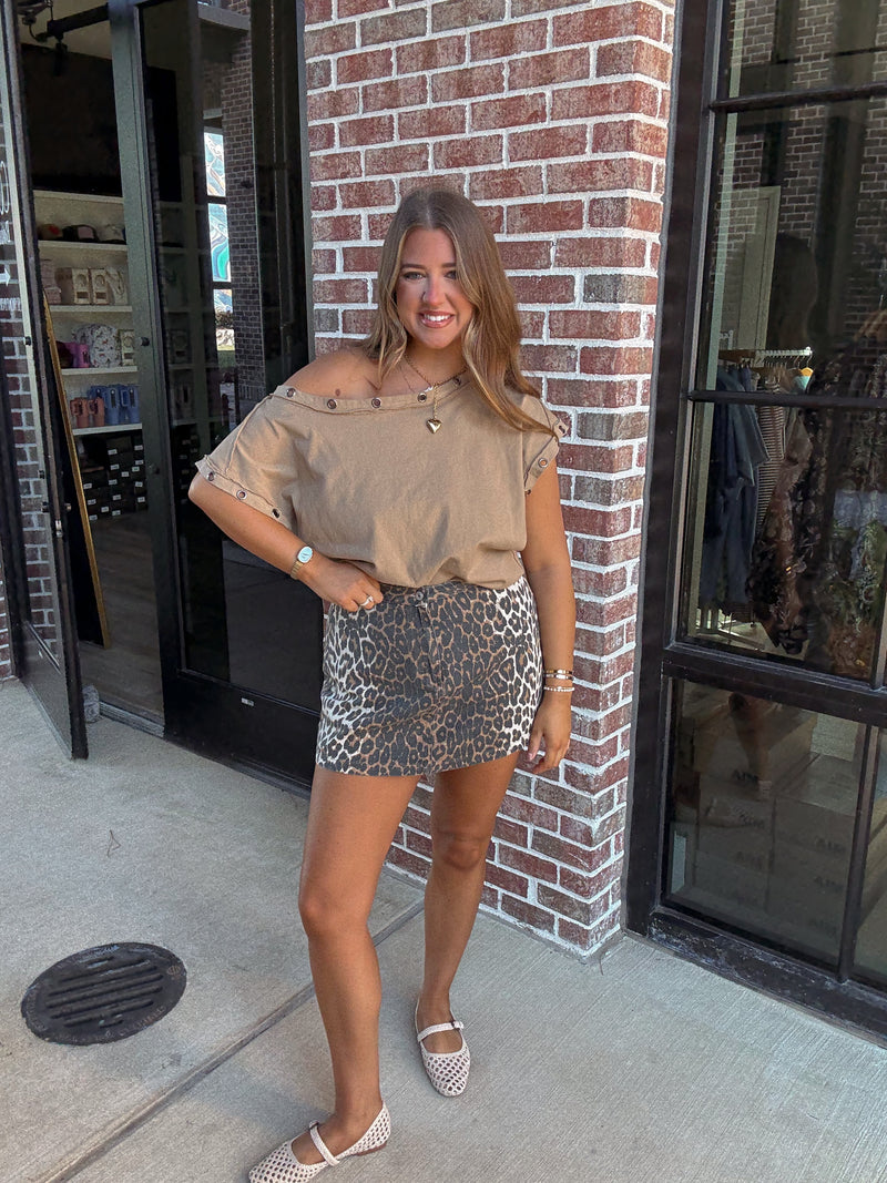 Leopard Denim Mini Skort
