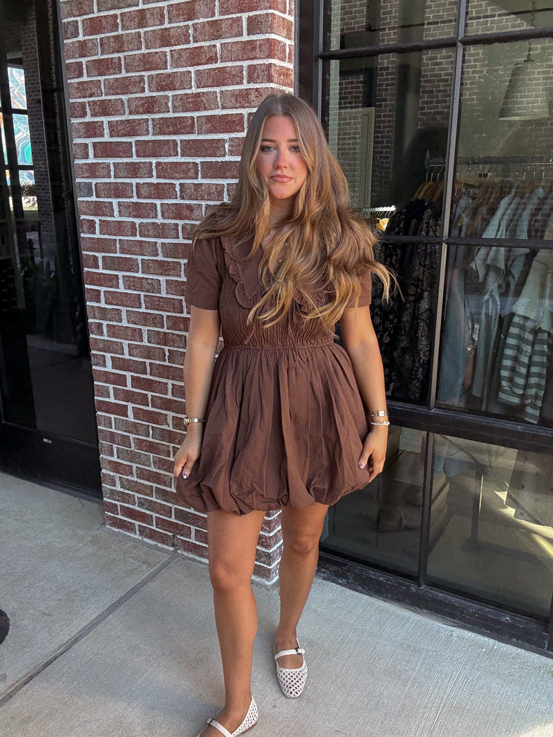 Brown Smocked Babydoll Dress