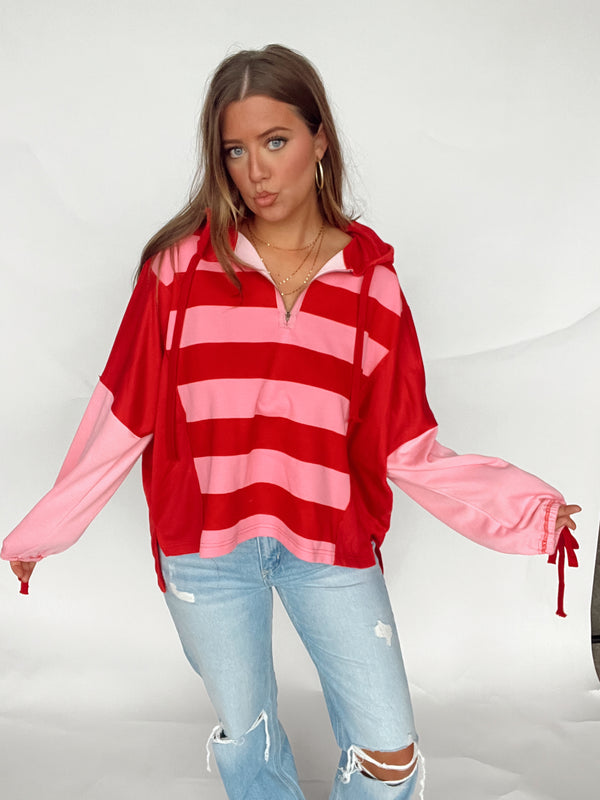 Pink + Red Striped Hoodie