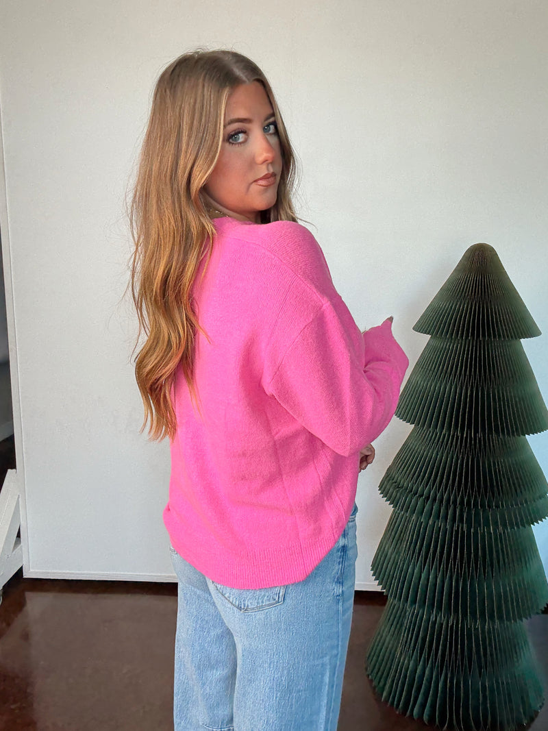 Pink Button Up Sweater