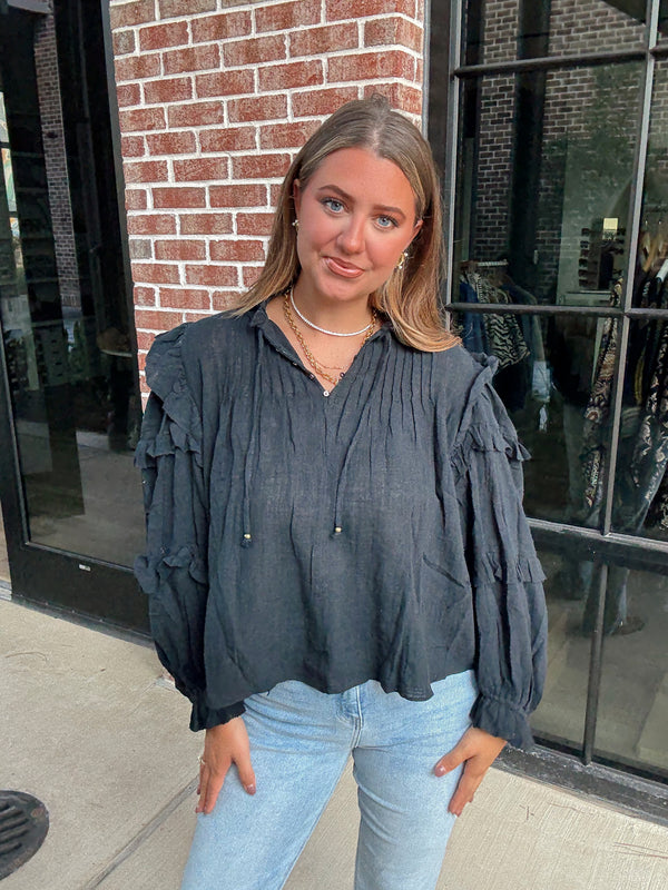 Ruffle Sleeve Cotton Top