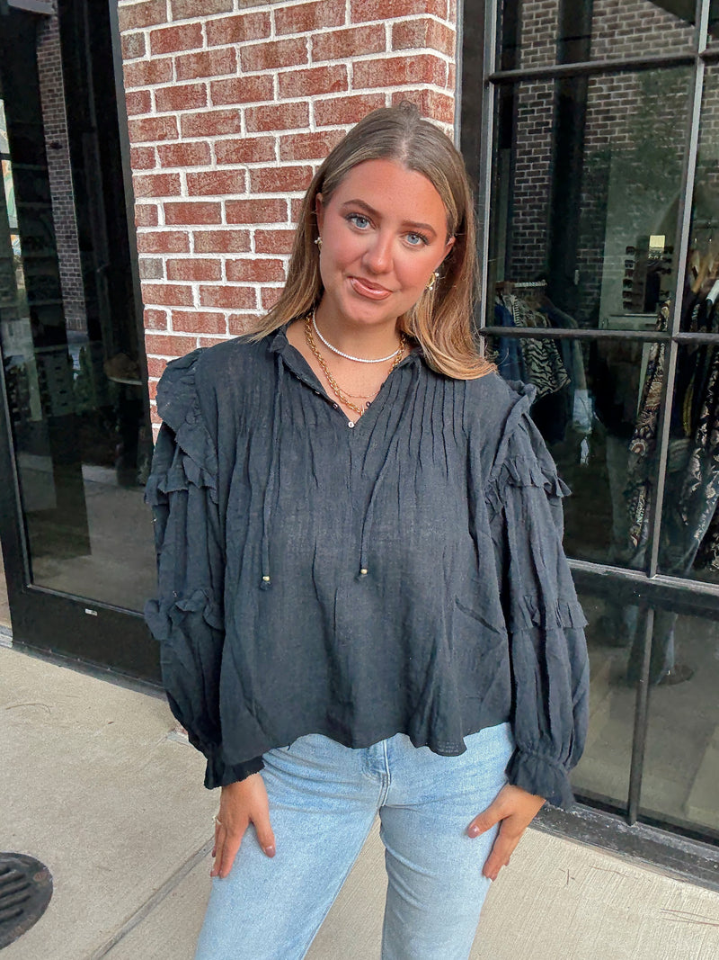 Ruffle Sleeve Cotton Top