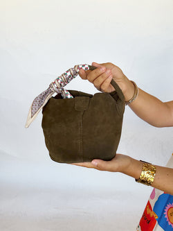 Small Suede Bucket Bag | Olive
