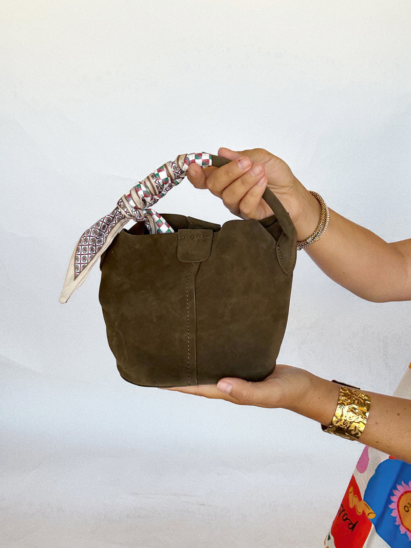 Small Suede Bucket Bag | Olive