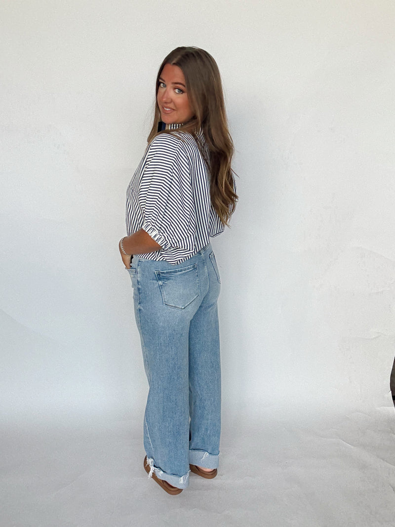 Cuffed Wide Leg Jean