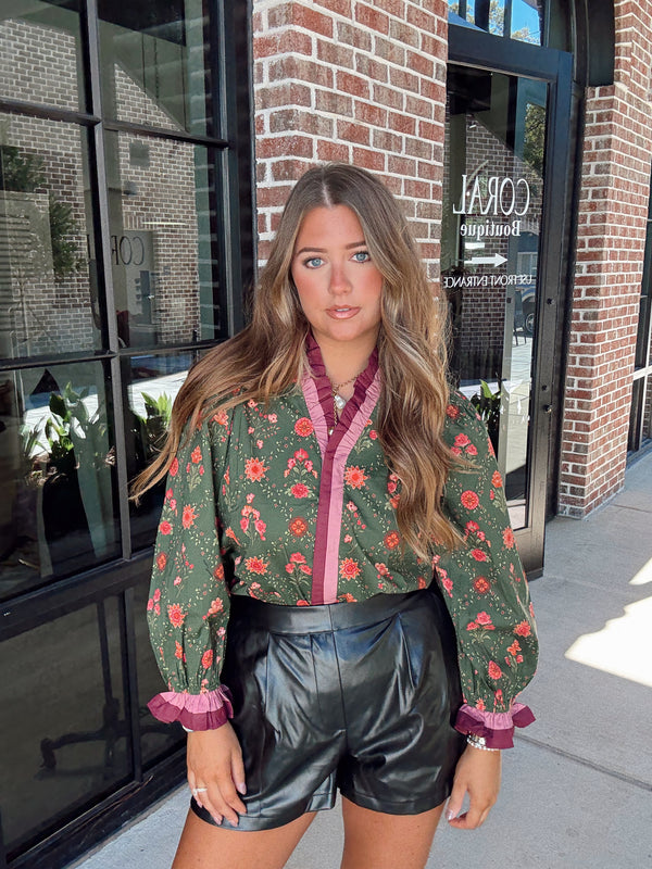 Olive Floral Top
