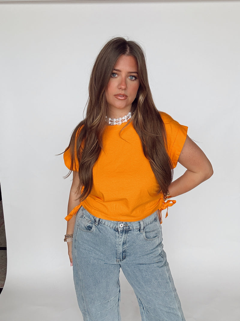 Orange Sinched Tie Top