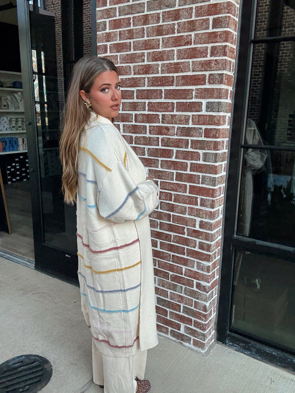 Cream Striped Maxi Cardigan