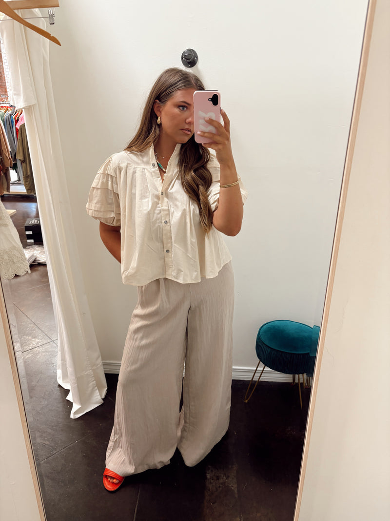 Cream Pleated Top