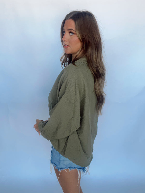 Olive Satin Top