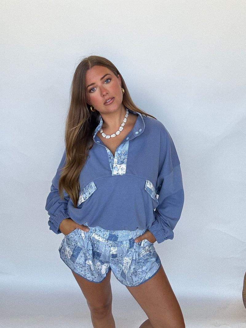 Dusty Flower Short Set | Blue