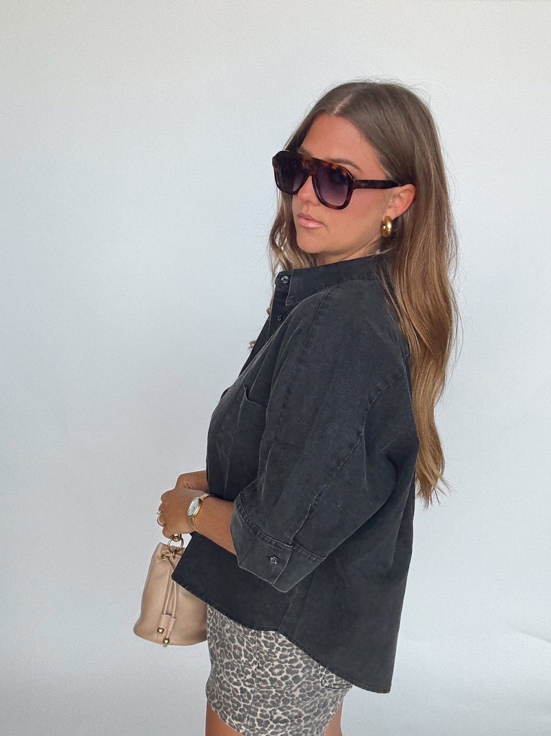 Black Denim Oversized Top