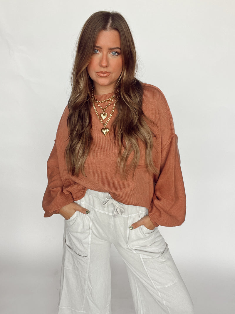 Terracotta Rolled Hem Top