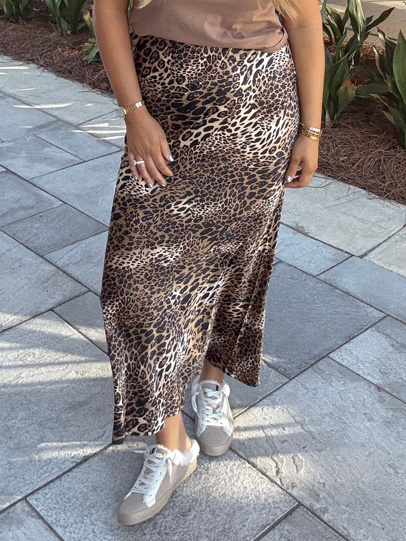 Satin Leopard Skirt
