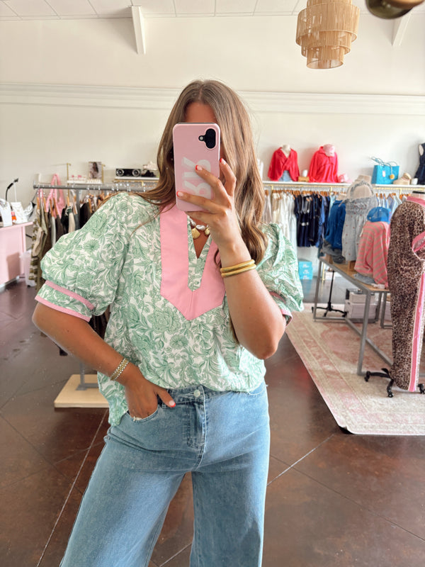 Green/Pink Preppy Top