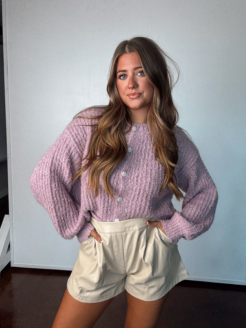 Mauve Fuzzy Cardigan