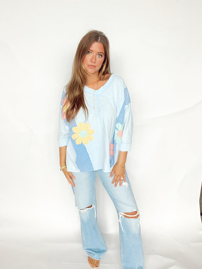 Blue Flower Patch Top