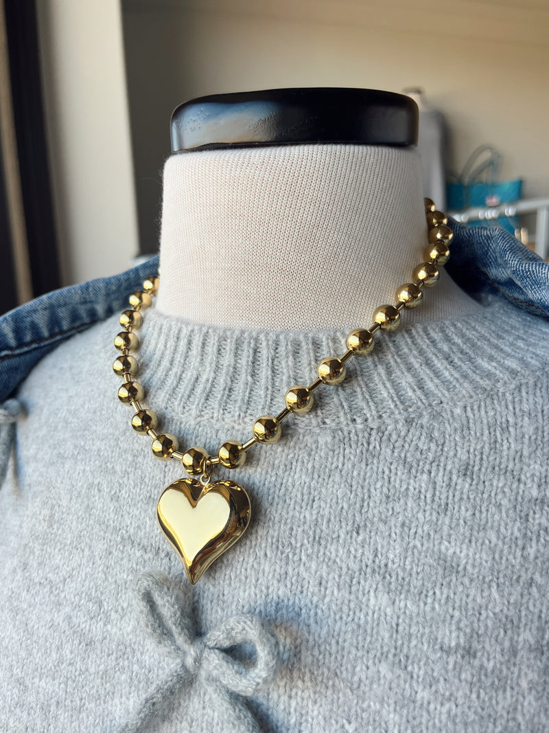 Chunky Beaded Heart Necklace