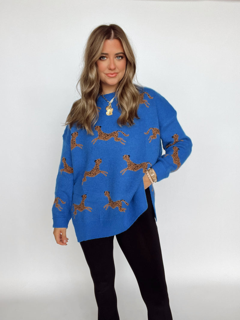 Blue Cheetah Sweater