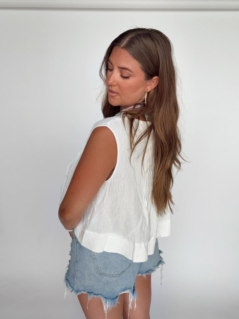 Ivory Pleated Tank