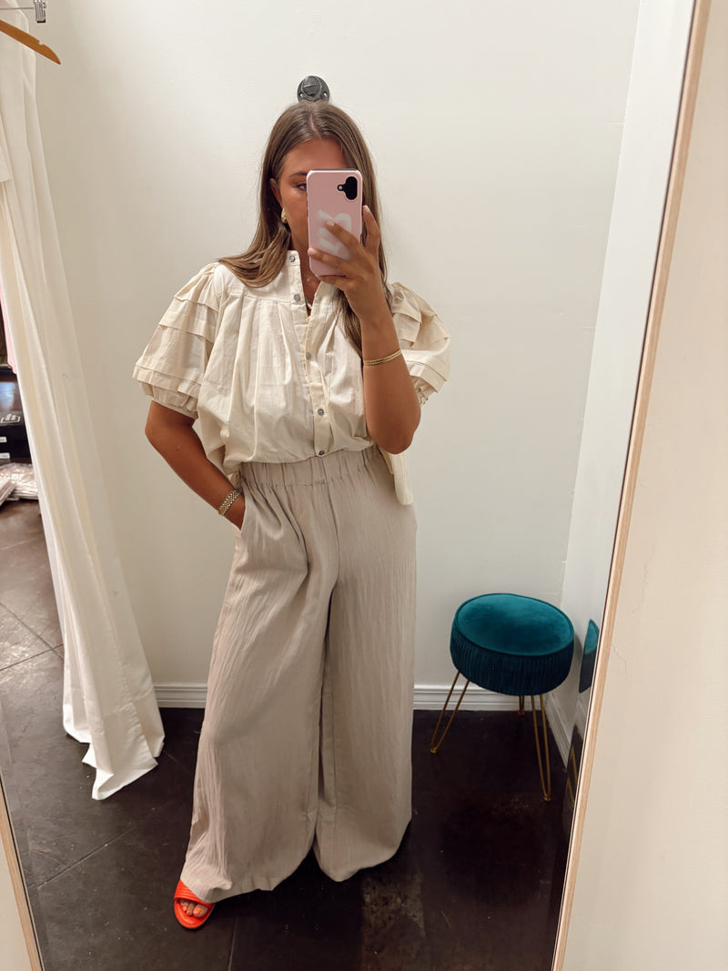 Cream Pleated Top