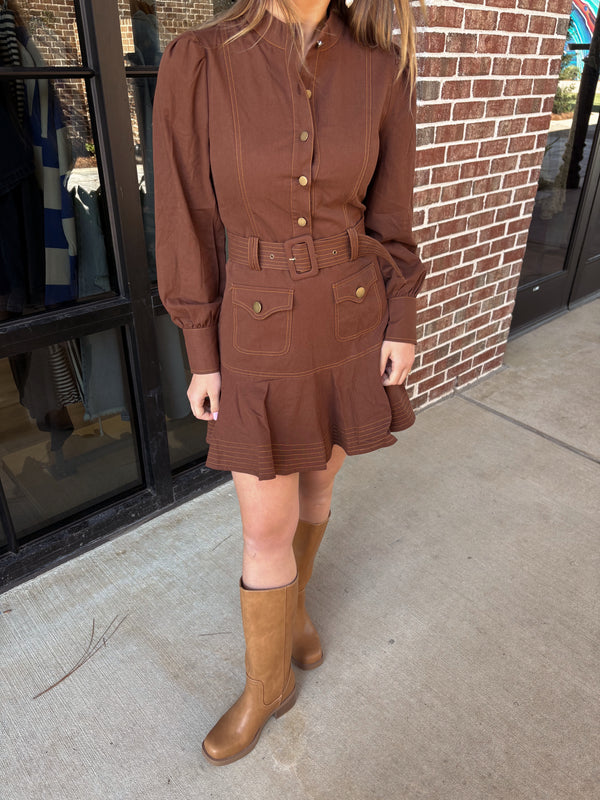 Brown Ruffle Dress