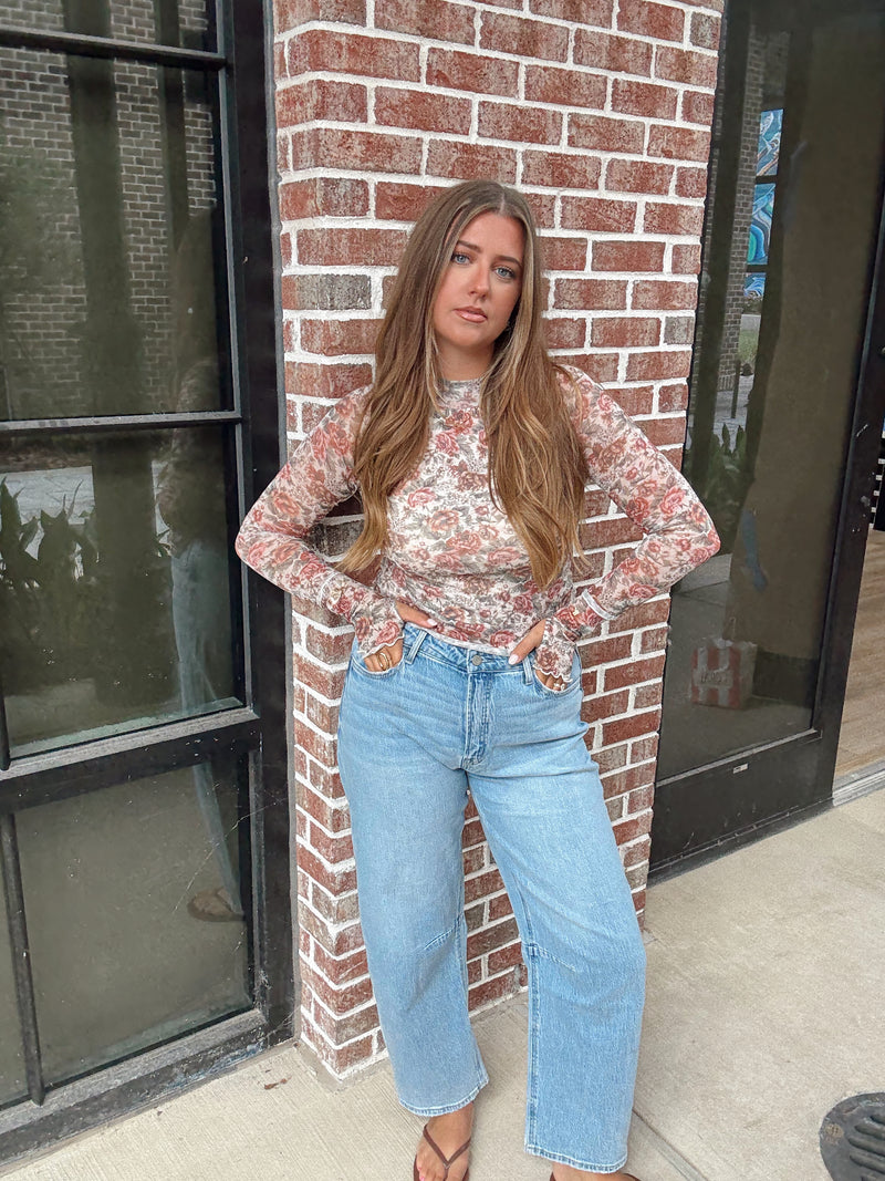 Dark Mesh Floral Top