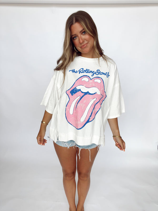 White Rolling Stone Tee