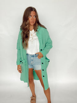 Long Knit Cardigan | Green