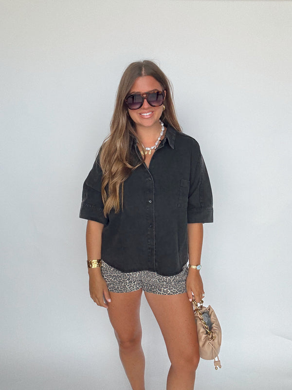 Black Denim Oversized Top