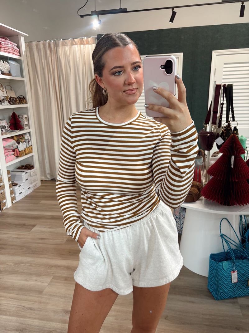 Brown Striped Layering Top