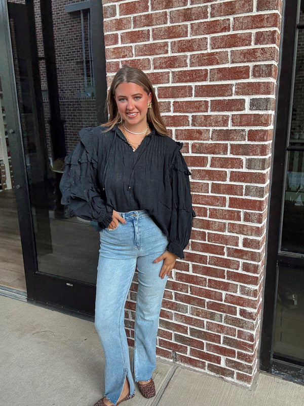 Ruffle Sleeve Cotton Top