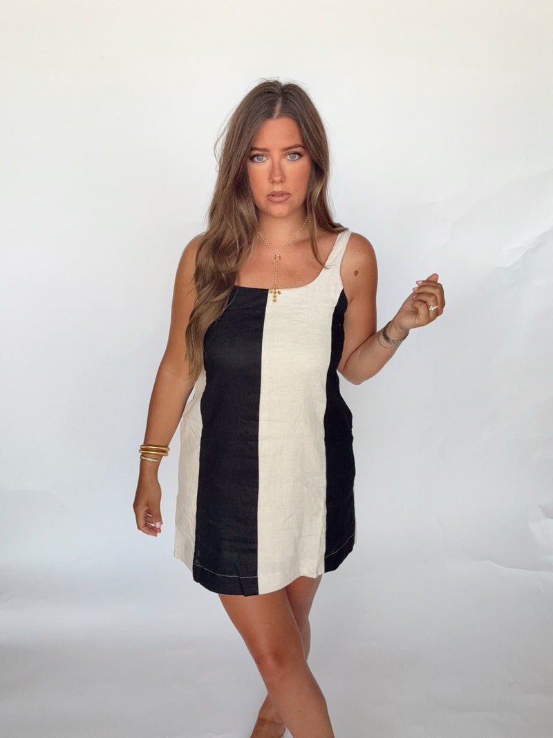 Black Striped Linen Dress | Restock