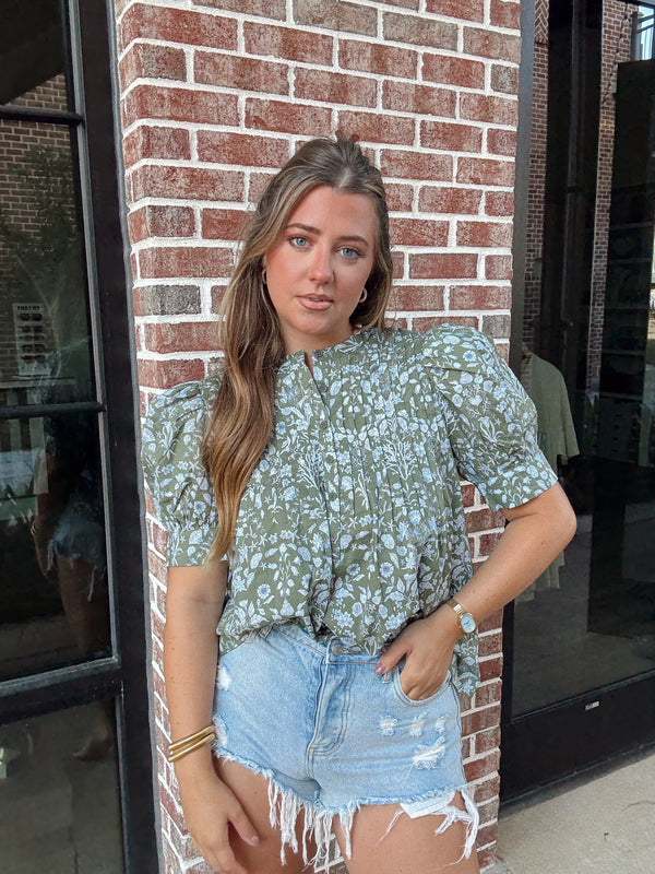 Olive Floral Top