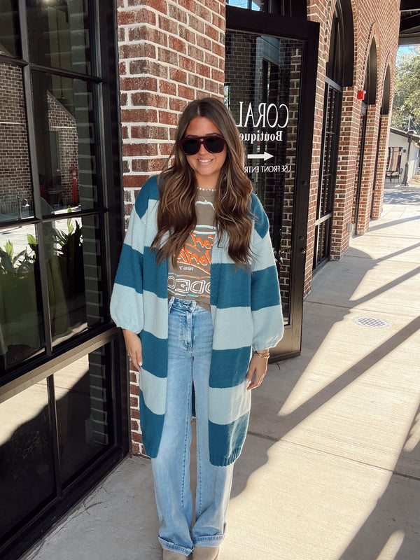 Blue Colorblock Cardigan