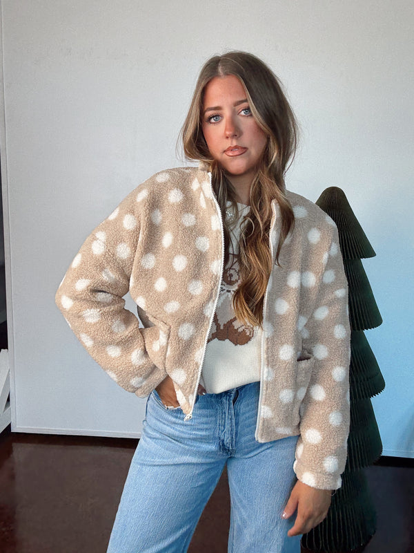 Tan Polka Dot Sherpa Jacket