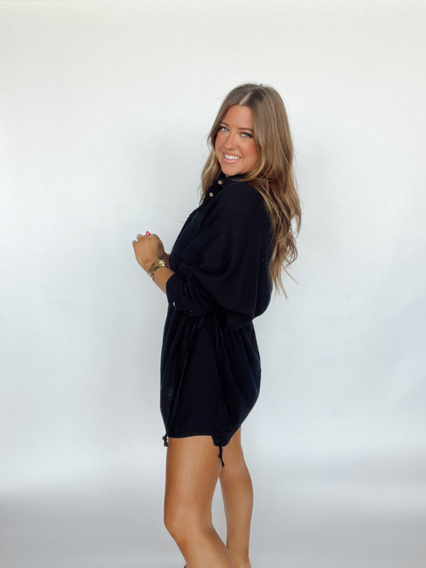 Black Gauze Shirt Dress