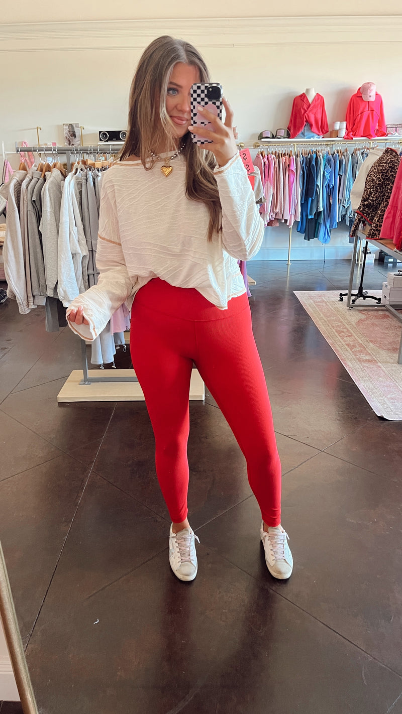 Red Ribbed Leggings