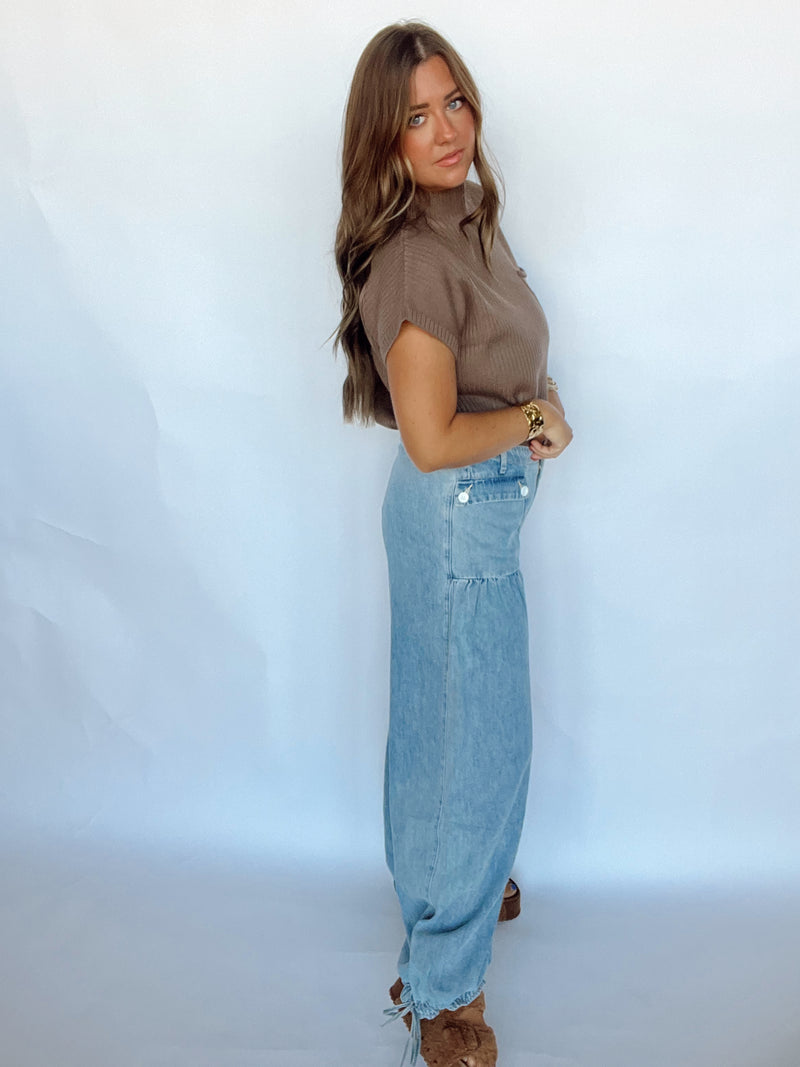 Denim Pleated Pant