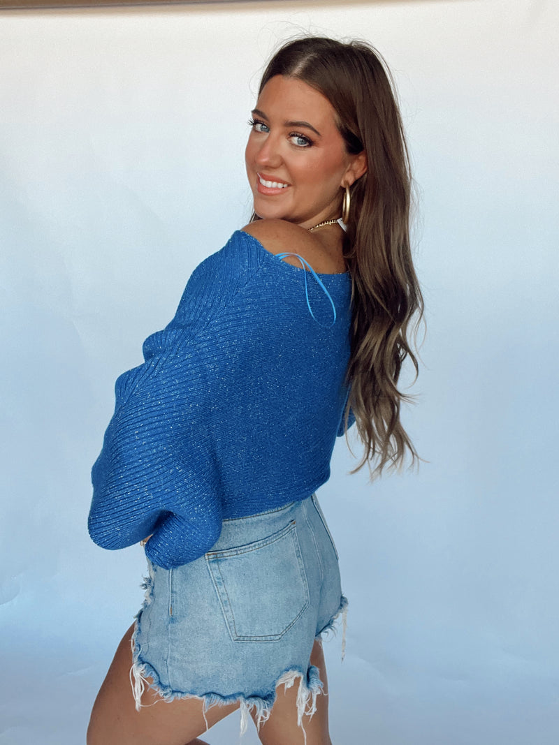 Shimmer Blue Slouched Top