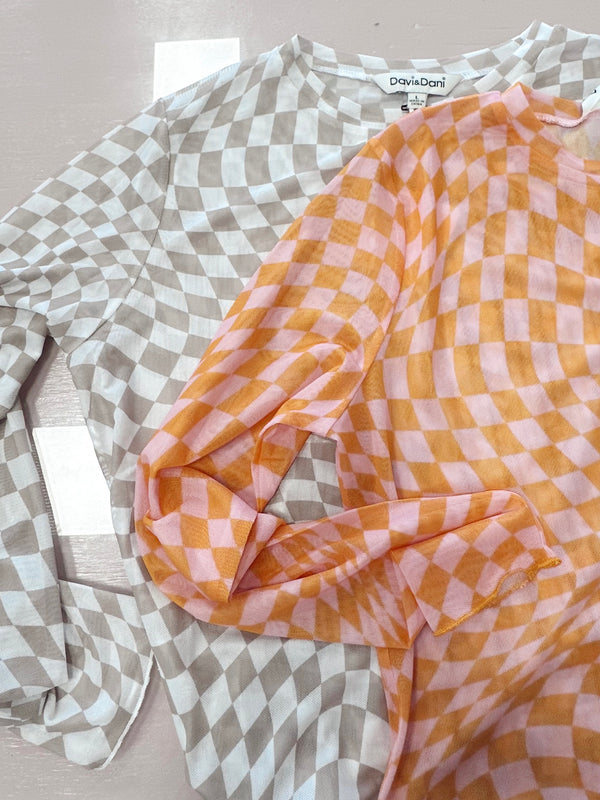 Checkered Mesh Long Sleeve | NUDE