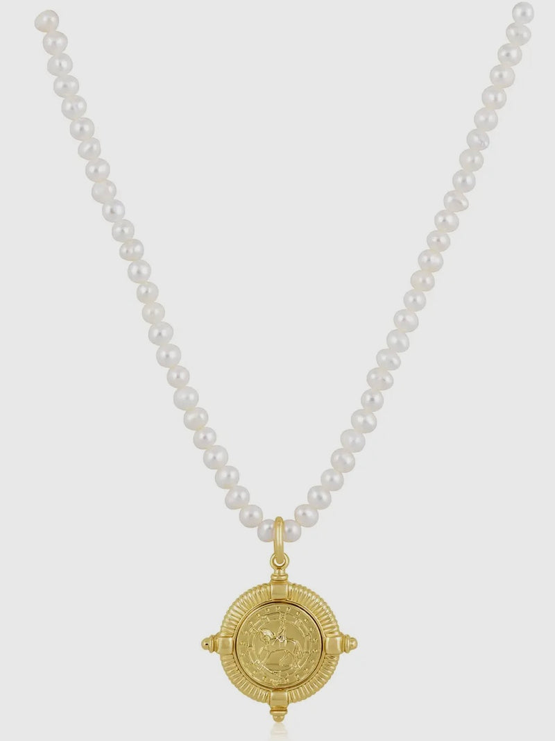 Gold Compass Pearl Necklace
