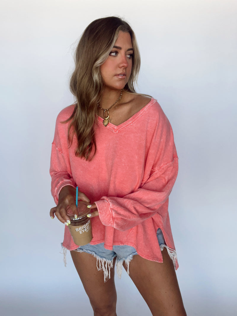 Coral Oversized Top
